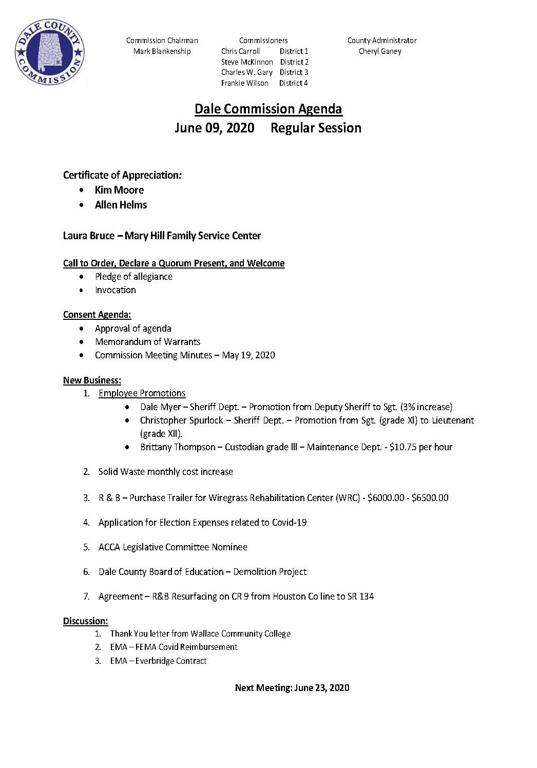 Dale County Alabama > County Commission > Commission Meetings